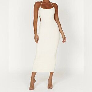NWT Meshki Morgan Halter ribbed knit bodycon midi dress Sz XS